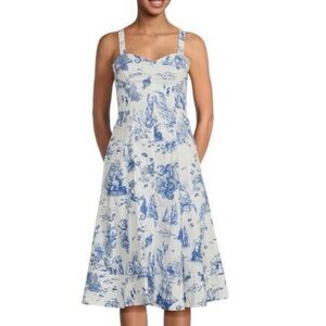 AVEC LES FILLES Toile Nautical Print Cotton Blend Midi Dress GUC Size 8